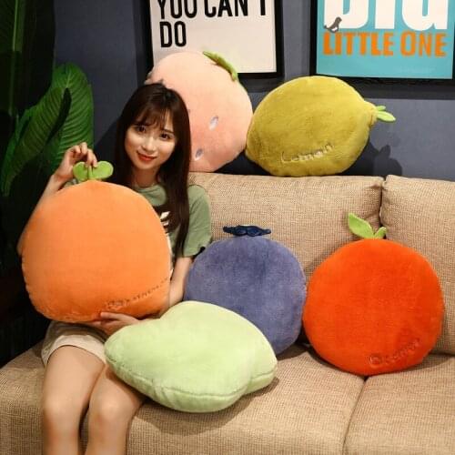 Creative Soft Home Decoration Pillow Plush Lemon Fruit Cushion Office Chair Cushion Apple Strawberry Orange Blueberry Persimmon