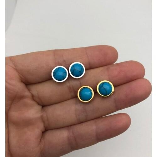 Stainless Steel Turquise Small Stud For Women Girls Ladies Round Earrings Post Ear Pins With Turkey Blue Stone Earrings Jewelry