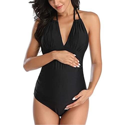 Maternity Swimwear Women Pregnant Plus Size Sleeveless One Piece Halter V Neck Bikinis Swimsuits Beachwear Bathing Suit