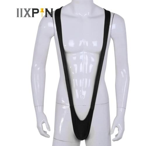 Mens Mankini Swimsuit Fluoro Sexy Stretch Open Deep V-Neck Jockstrap Gay Men Underwear Sexy Thong Leotard Bodysuit Jumpsuit