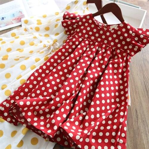 Vintage polka dot summer girls dress ruffles lace sleeve kids dresses for toddler girls clothing cozy chiffon princess costumes