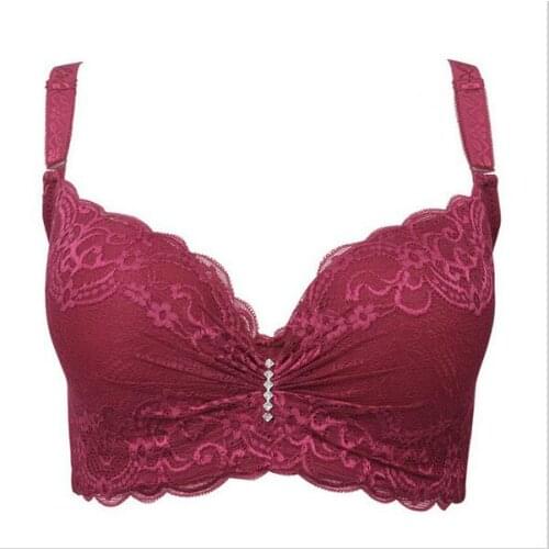 Hot Four Hook Sexy Ladies 3/4 Cup Lace Push Up Bra Female Black Bralette Deep V Bras Women Underwear Bra Large Size C-E Cup