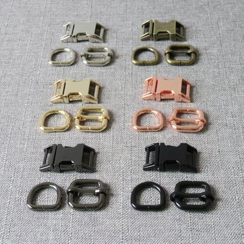 50 sets Metal belt straps slider side release buckle D ring rose gold 15mm webbing for pet dog collar harness sewing accessories