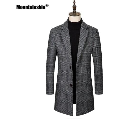 Mountainskin Mens Plaid Wool Jacket 2020 New Fashion Mens Casual Thick Long Jacket Windproof Slim Fit Lapel Coat Male SA954