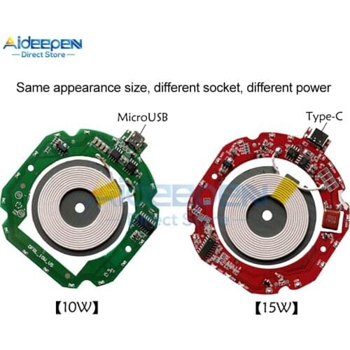 5-9V 10W/5-12V 15W Qi Fast Wireless Charger Module Transmitter PCBA Circuit Board + Coil DIY Charging Type-C/Micro USB interface