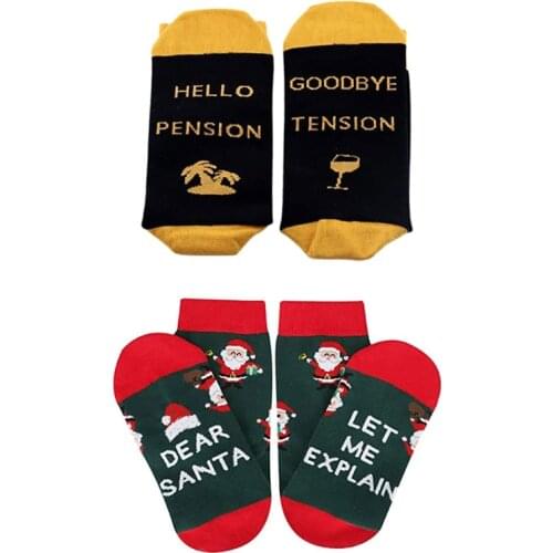 Men Women Novelty Funny Saying Crew Socks Dear Santa Hellow Pension Letters Print Christmas Holiday Retirement Xmas Gift