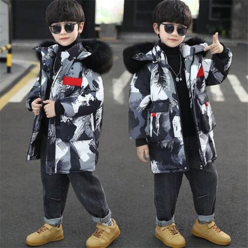 New 2021 Winter Boys Camouflage Thicker Warm Coat Waterproof Outdoor Hooded Outerwear Kids Clothing Down Jacket For Boys
