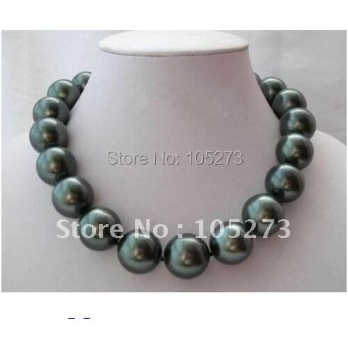 Charming AA 16MM Black Color South Sea Shell Pearl Necklace Round Shaper 18inch Fashion Shell Pearl Jewelry New Free Shipping