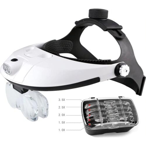 Hands Free Head Headband Helmet Magnifier Glasses Loupe Head Magnifier With LED Light and 5 lenes