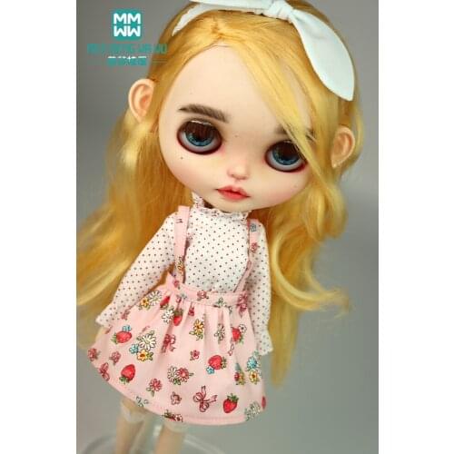 Fits 28--30cm Blyth Azone OB23 OB24 Doll clothes Fashion strawberry strap dress Multicolor