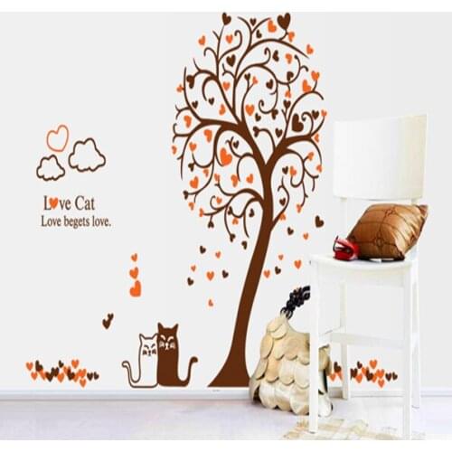 Hot The tree Love cats bedroom TV wall post the sitting room TV setting wall, wall stickers stickers