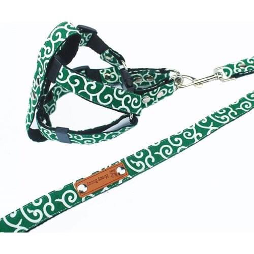 Tang Grass Pattern Small and Medium Dog Harness Adjustable Dog Harness Dog Leash Shiba Inu Corgi Bichon Frise Dog Leads Dog Set