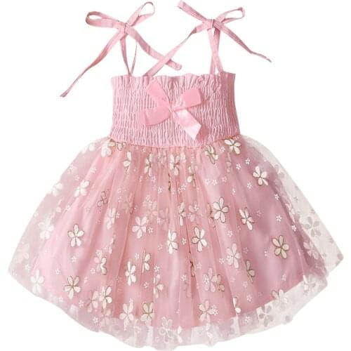 0-24M Newborn Baby Girls Casual Princess Dress Summer Floral Printed Pattern Boat Neck Tie Up Slip Dress Wedding Party Kids