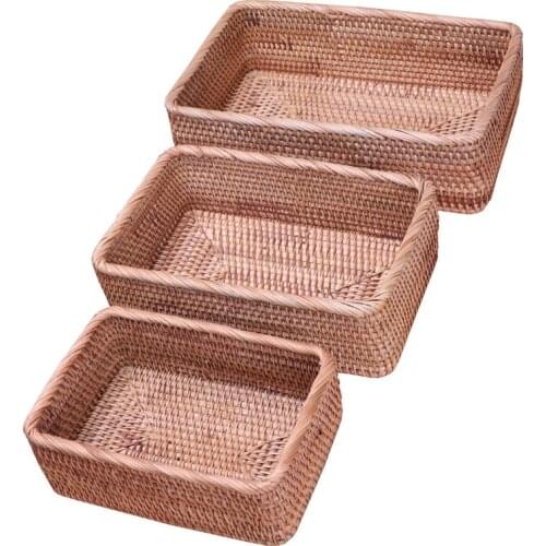 Handmade Rattan Storage Rectangular Bread Picnic Set Fruit Straw Wicker Baskets Desktop Sundries Snacks Home Panier Osier