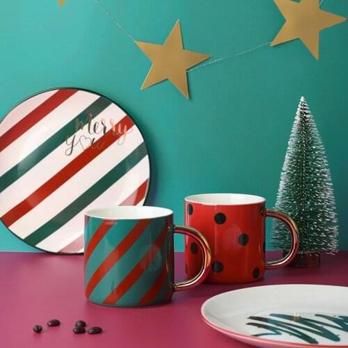 Merry Christmas Tree Classic Colorful Kitchen Tableware Ceramic Creative European Simple Household Mug Dish Tray