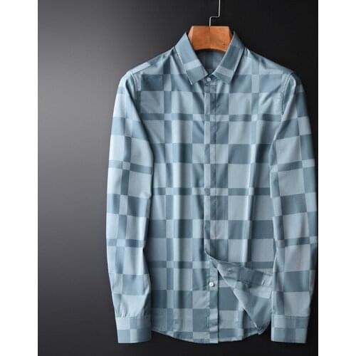 Classic Autumn Long Sleeve Mens Shirts High Quality Yarn Dyed Plaid Business And Casual Man Shirts Fit Mens Dress Shirts 4xl