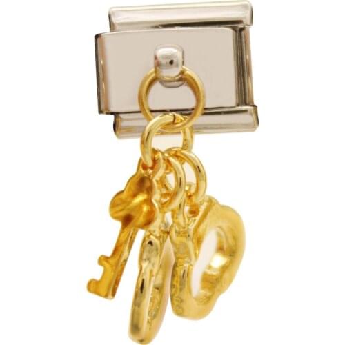 Composable Links Classic 9mm Mini Police Handcuffs and Key Dangle Italian Charm Bracelet Fit Zoppini Brand