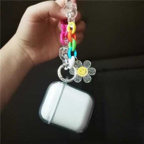 Cute Smile Sun Flower Bracelet Earphone Case For Apple AirPods 1 2 Pro Glitter Soft TPU Wireless Protective Cover with Keychain