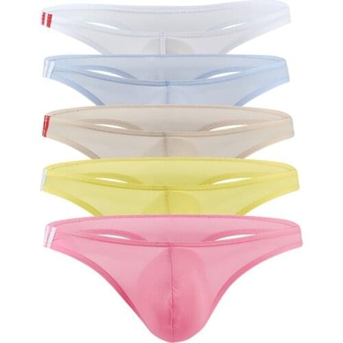 5PCS/Lots Men Underwear Ultra-thin Ice Silk Thong G-string Jockstrap Sexy Bugle Pouch Panties String Thongs Underpants Plus Size