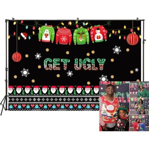 Ugly Christmas Sweater Party Photo Backdrops for Photography Elfed Kids Chalkboard Banner Invitation Photo Background Props