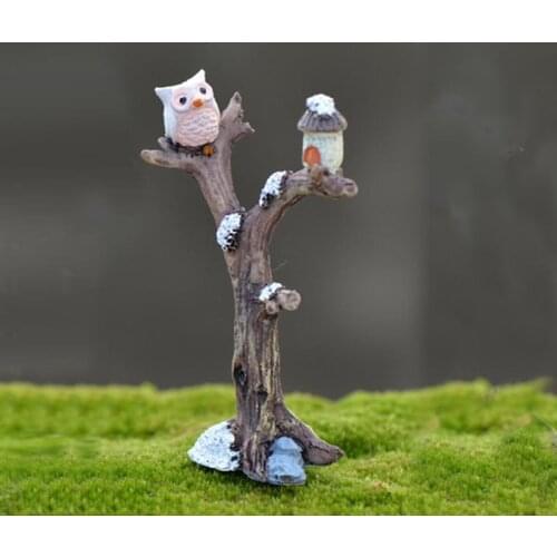 Resin Tree Branches Miniatures Owl Model Craft Bonsai Decor Miniature Home Ornament Gift Fairy Garden Decoration DIY Accessory