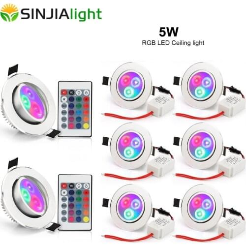 8pcs/lot 5W Recessed Downlight RGB LED Ceiling Lamp Spot Light with rgb controler led lamp bulb pendant indoor lighting 85-265V