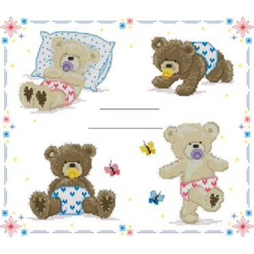 Bear birth certificate patterns counted 11CT 14CT 18CT Cross Stitch Sets DIY Chinese Cross-stitch Kits Embroidery Needlework