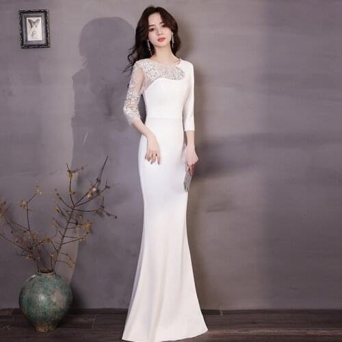 White Appliques O-Neck Evening Dresses Zipper Back Half Sleeves Mermaid Floor-length Plus size Women Formal Party Dress C1095