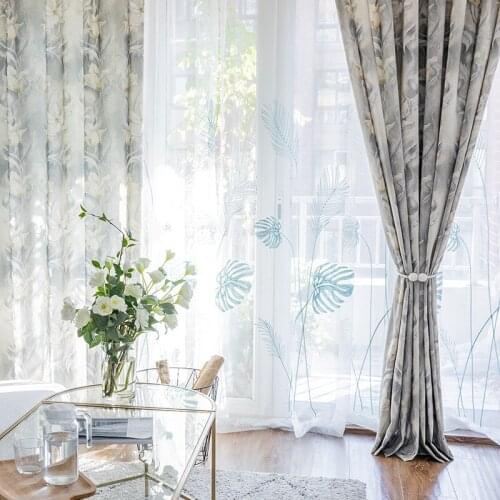 Windows Curtain Gray Green Custom Made Pastoral Orchid Printed Polyester Cotton Tulle Curtain for Living Dining Room Bedroom
