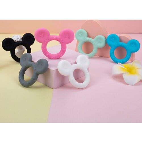 Sunrony 1pc Silicone Teether Cartoon Mouse Head Animal Food Grade Silicone Teething Toys For Teeth Tiny Rod Baby Teether Gift
