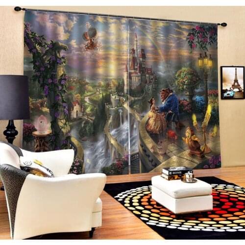 Disney Beauty and the Beast 3D Blackout Curtains Bedroom Living Room Kitchen Computer Room Home Decoration for Children Kid Gift