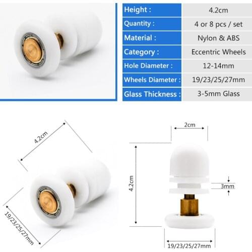 4pcs-8pcs/Set Dia 19/23/25/27mm Straight Plastic Single Pulley Wheel Sliding Door Hardware Roller For Shower Room Pulley