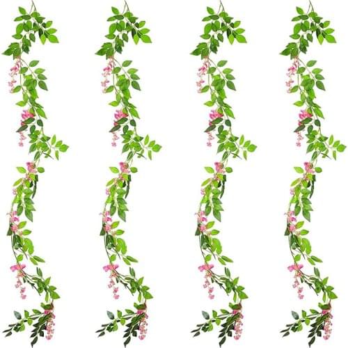 4 PCS Flower Garland Wisteria Artificial Flowers Fake Vine Silk Fake Wisteria Vine Ivy Plants for Wedding