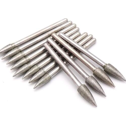 1/5/10PCS 4/5/8mm Bullet Diamond & CBN Burr Grinding Drill Bit Point 3mm Shank for Dremel