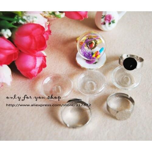 Free ship! 20sets/lot 20mm flat round Glass Bubble & Ring DIY Glass Vial pendant ring Glass Liquid Bubble Ring