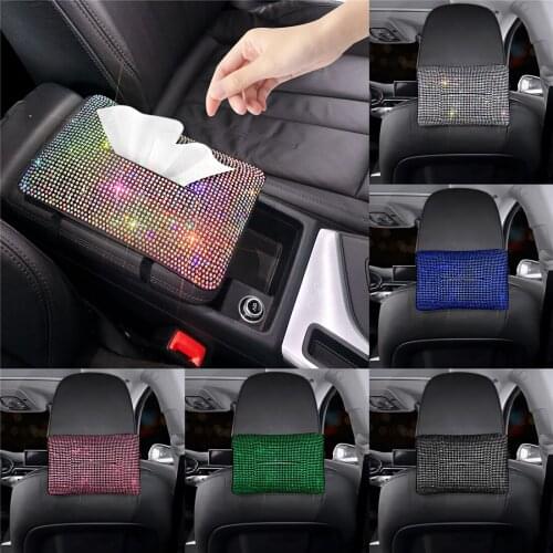 Bling Tissue Holder for Car Diamond Tissue Holder Rhinestone Pink Car Accessories Sparkly Crystal Visor Car Tissue Box