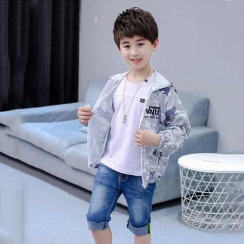 Kids boys summer sun protection clothing camouflage jacket new big virgin casual jacket 6-12 years old