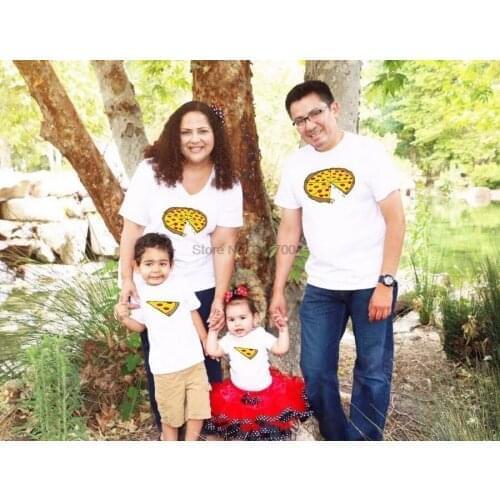 DHL 20set 4pcs/set Funny Family Look Dad and Son Matching Clothes Pizza Print T-shirt for Daddy Mommy Kids Romper for Baby