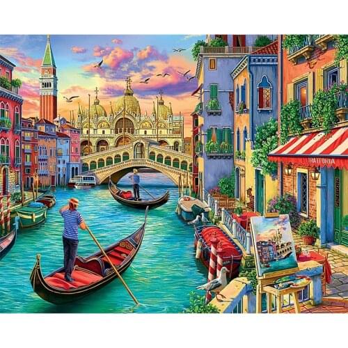 DIY 5D Diamond Painting Water City Street Full Circle/Full Square Rhinestone Kit Cross Stitch Mosaic Home Handmade Decoration