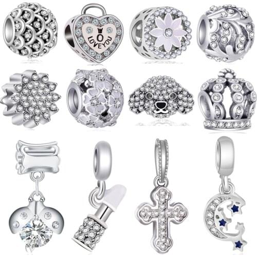 Hot Fashion Crystal Flowers Crown Bear Evil Eye Hearts DIY Beads Fit Original Charms Bracelets & Bangles for Women Jewelry Gift