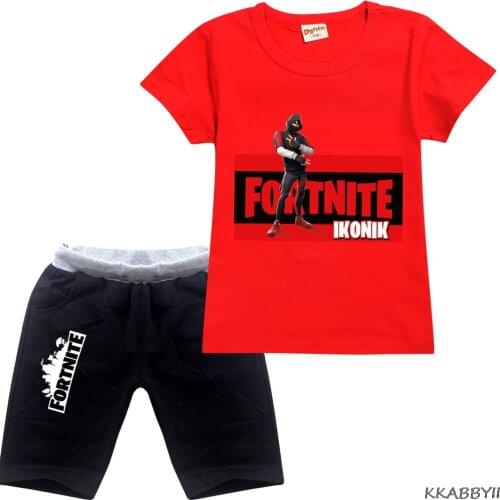 New Game Fortnites Boys Girls T Shirt+shorts 2pcs sets Summer cotton Kids Tops Cartoon Tees Children clothing Suit
