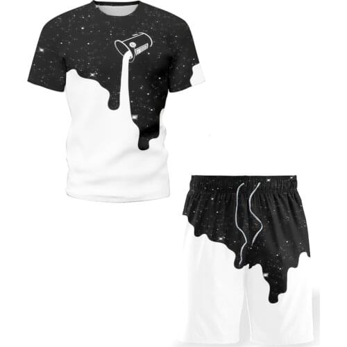 2021 summer new mens sets 3D printing milk round neck T-shirt casual sports short-sleeved running fashion shorts suit