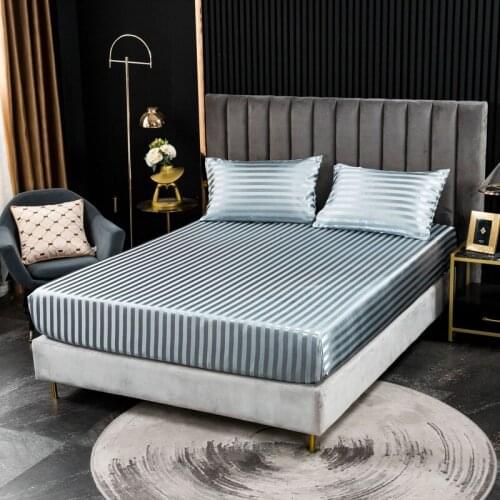 Good Quality Soft Satin Silk Mattress Cover Double Queen Size Jacquard Satin Stripe Bed Fitted Cover All-inclusive Bed Cover