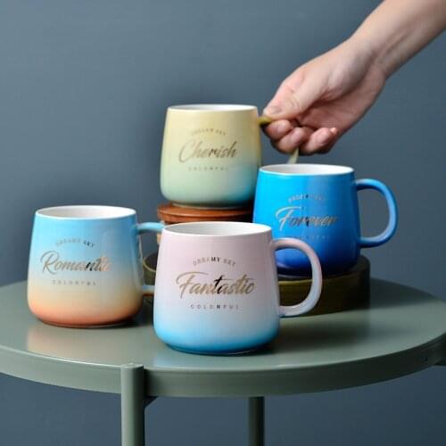 Nordic Ceramic Mug Creative Personality Gradient Lovers Milk Coffee Tea Cup Office Mug Home Drinking Utensils Christmas Gift