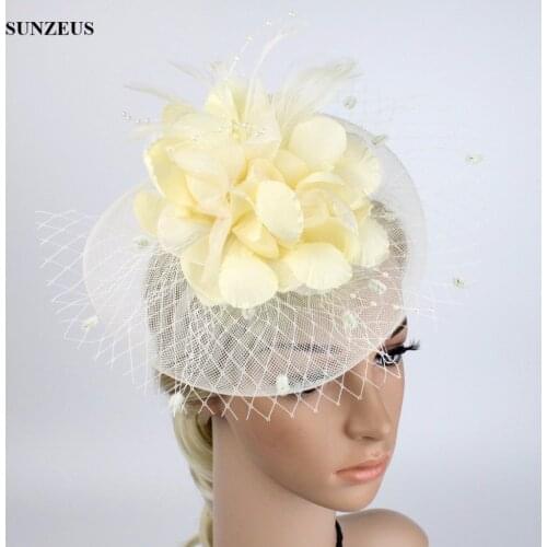 Beautiful Fascinator Wedding Bridal Party Hair Accessories New Arrival Feather Net Flower Bridal Hats Wholsesale SQN033