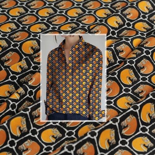 Red Raspberry 12momme Orange Horses Printed Crepe De Chine Silk Garment Materials Summer Women Shirt Sewing Clothe Freeshipping