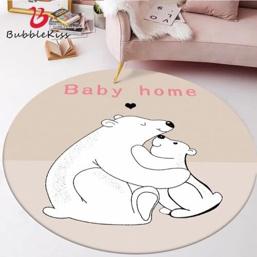 Bubble Kiss Round Carpet For Living Room Nordic Style Cartoon Carpet Polar Bear Pattern Anti-slip Soft Rug For Bedroom Decor