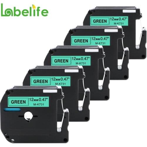 Labelife 5pack 12mm MK731 M731 Black on Green MK Non Laminated Labelling Tape Consumables Compatible For Brother Label Printer