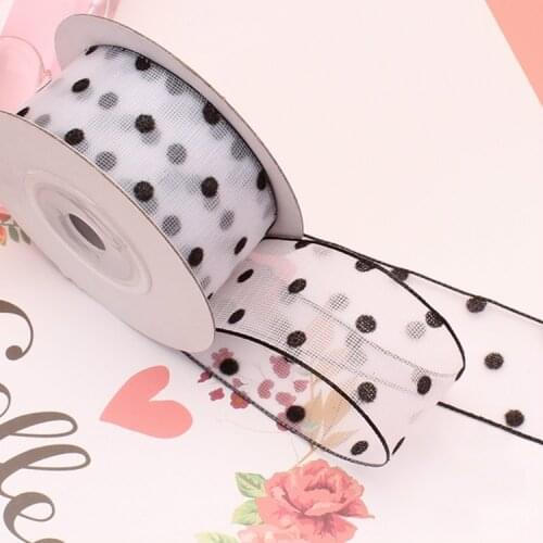 25mm/40mm Multi Colors 5Meters/lot Organza Printed Dot Lace Ribbon for DIY Christmas Gift Packing Bow Wedding Party Decor Ribbon