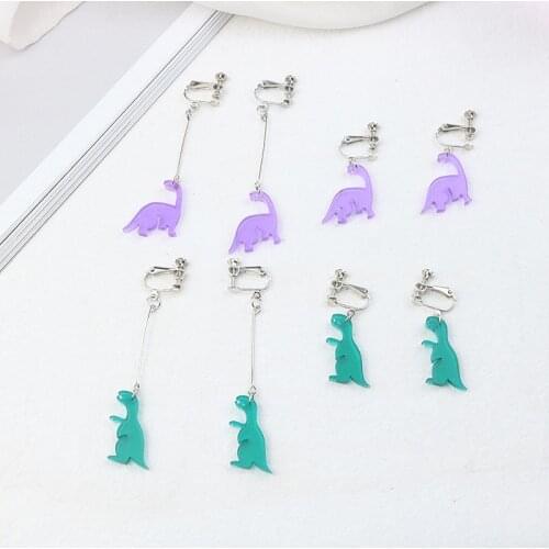 Cute Colorful Animal Acrylic Little Dinosaur Earrings for Girls Women Children Ear Clip Birthday Gift Lovely Jewelry Wholesale